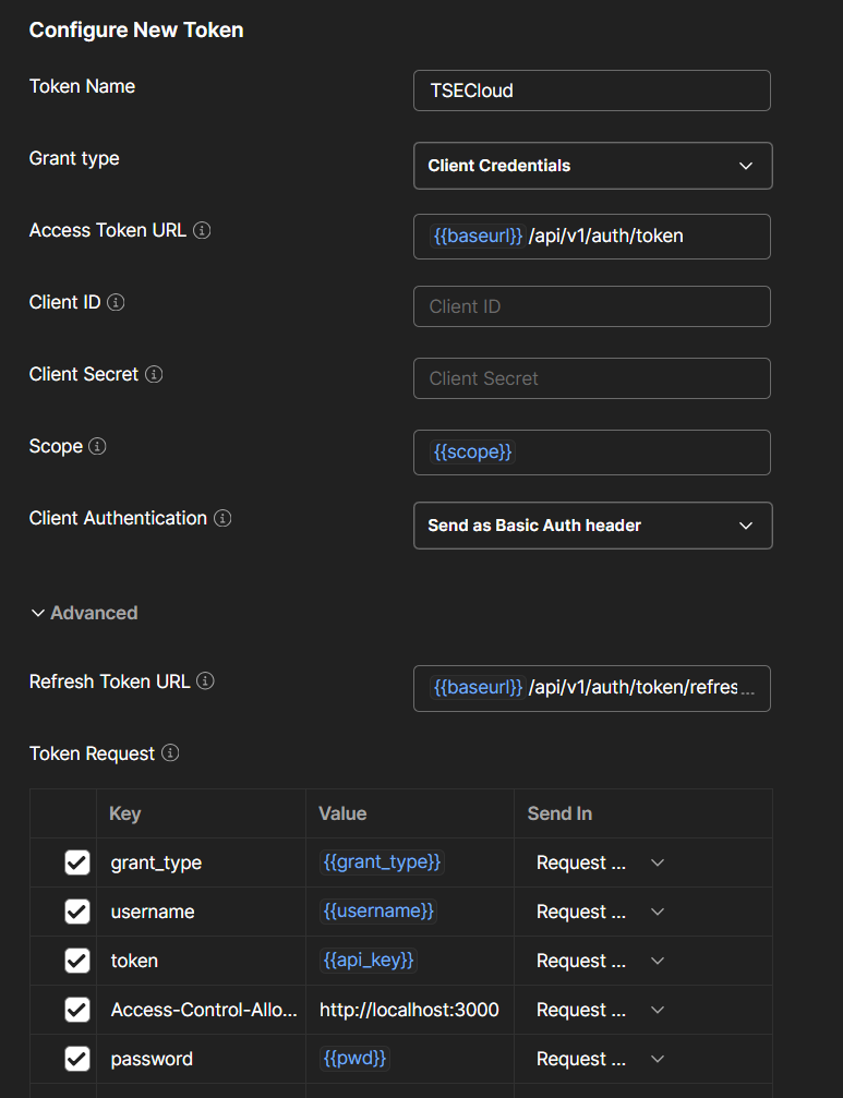 Configure New Token Form