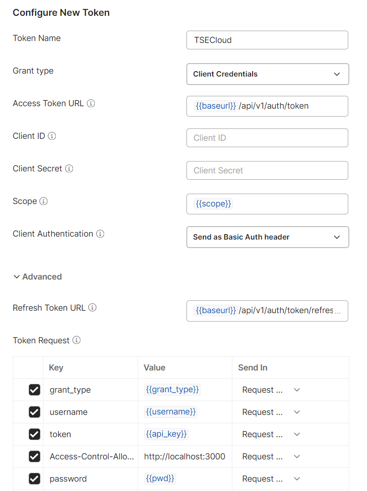 Configure New Token Form