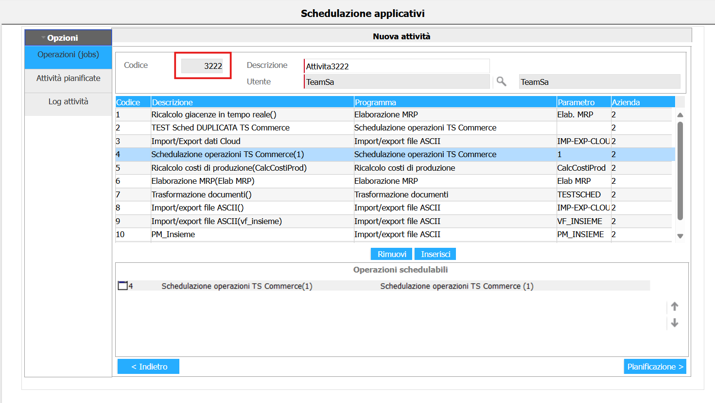Schedulazione Attività
